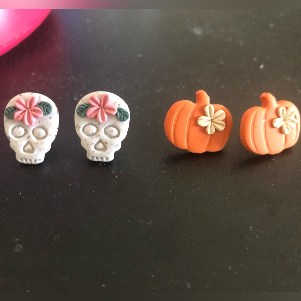Fall Pumpkins and Skeltons Polymer Clay Earrings